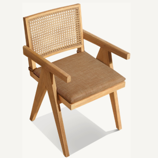 Chandigarh-Style Teak Rattan Dining Chair – Premium Comfort 1 Set