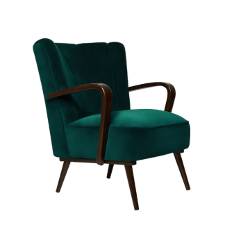 Premium Single Sofa Accent Chair with Emerald Green Velvet & Solid Wood Armrests