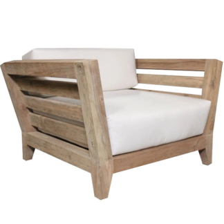 Premium Solid Teak Lounge Sofa Chair 1 Seater with Cream Cushions